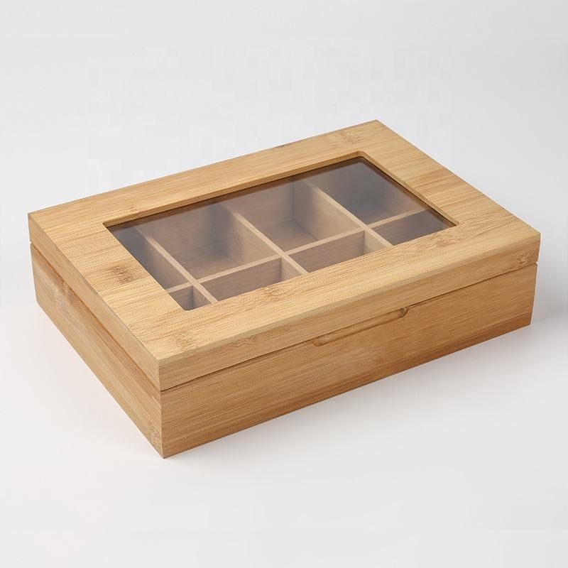 8 مقصورات مفصلية خشبية صندوق تخزين صندوق شاي من الخيزران منظم تخزين