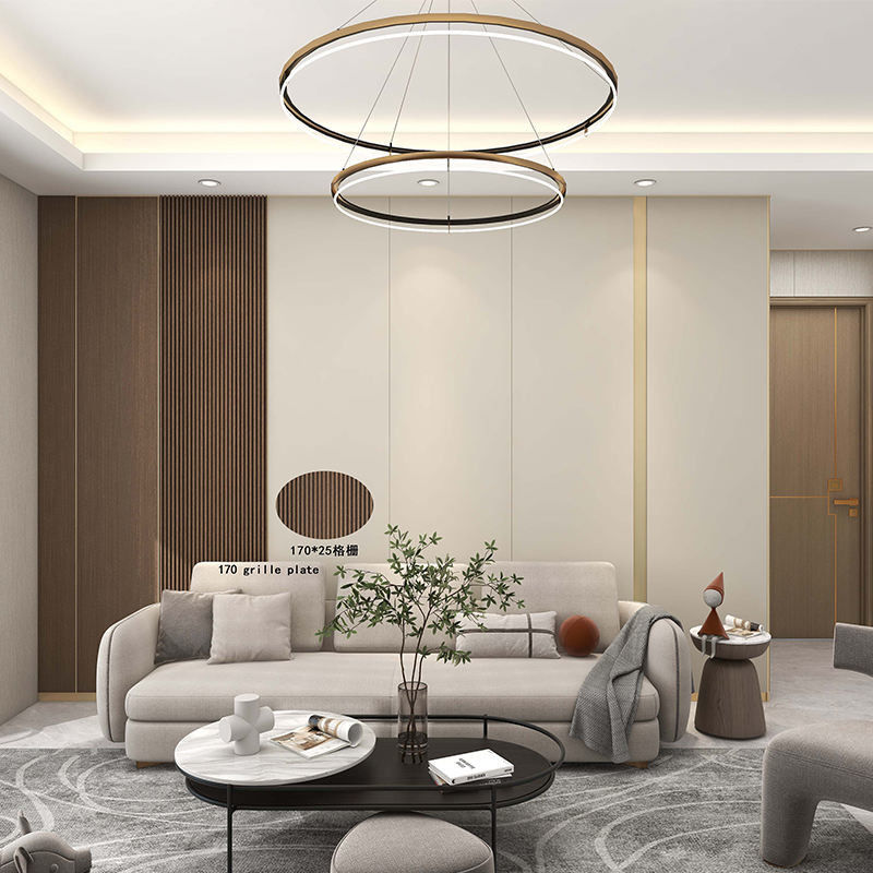 لوحات الحائط الزخرفية السقف لوفر Wpc ألواح مطاطية خشب شفرة Pvc Wpc ألواح الحائط الداخلية مع LED