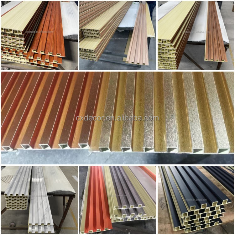داخلية بلاستيكية خشبية مركبة تغطية لوحة Wainscoting الفينيل الخشب الزخرفي 3D Fluted تغطية Pvc Wpc لوحة الحائط 168.5 * 20mm