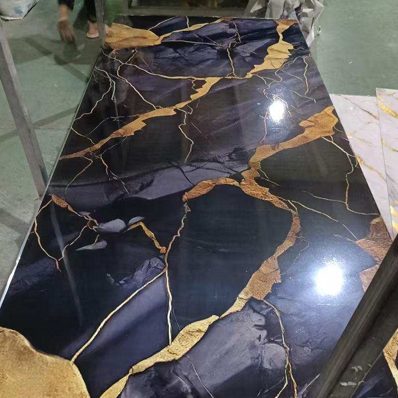1220 * 2440mm لوحات UV الملونة المخصصة للوحة الحائط من ورق الرخام من PVC لتزيين الجدران الداخلية