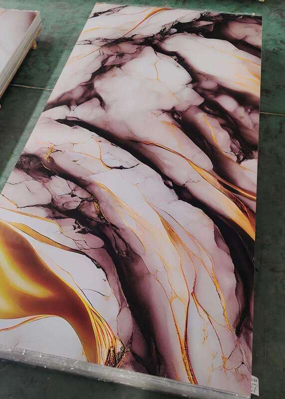 ورق الرخام فوق البنفسجية الجدارية الحديثة لوحة PVC عالية اللمعان اللوحة الزخرفية البلاستيكية للتلفزيون الخلفية الداخلية المنزل 1220x2440mm*3mm